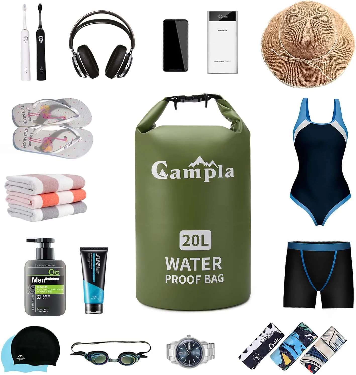 Waterproof Dry Bag Backpack for Kayaking 10L 20L, Roll Top Lightweight Floating Waterproof Bag Dry Sack w/Strap and Watertight Phone Case for Boating,Swimming,Beach, Fishing and Water Sports