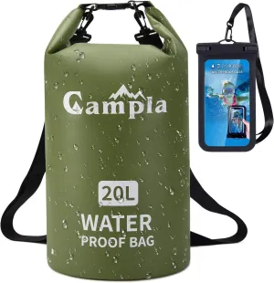 Waterproof Dry Bag Backpack for Kayaking 10L 20L, Roll Top Lightweight Floating Waterproof Bag Dry Sack w/Strap and Watertight Phone Case for Boating,Swimming,Beach, Fishing and Water Sports