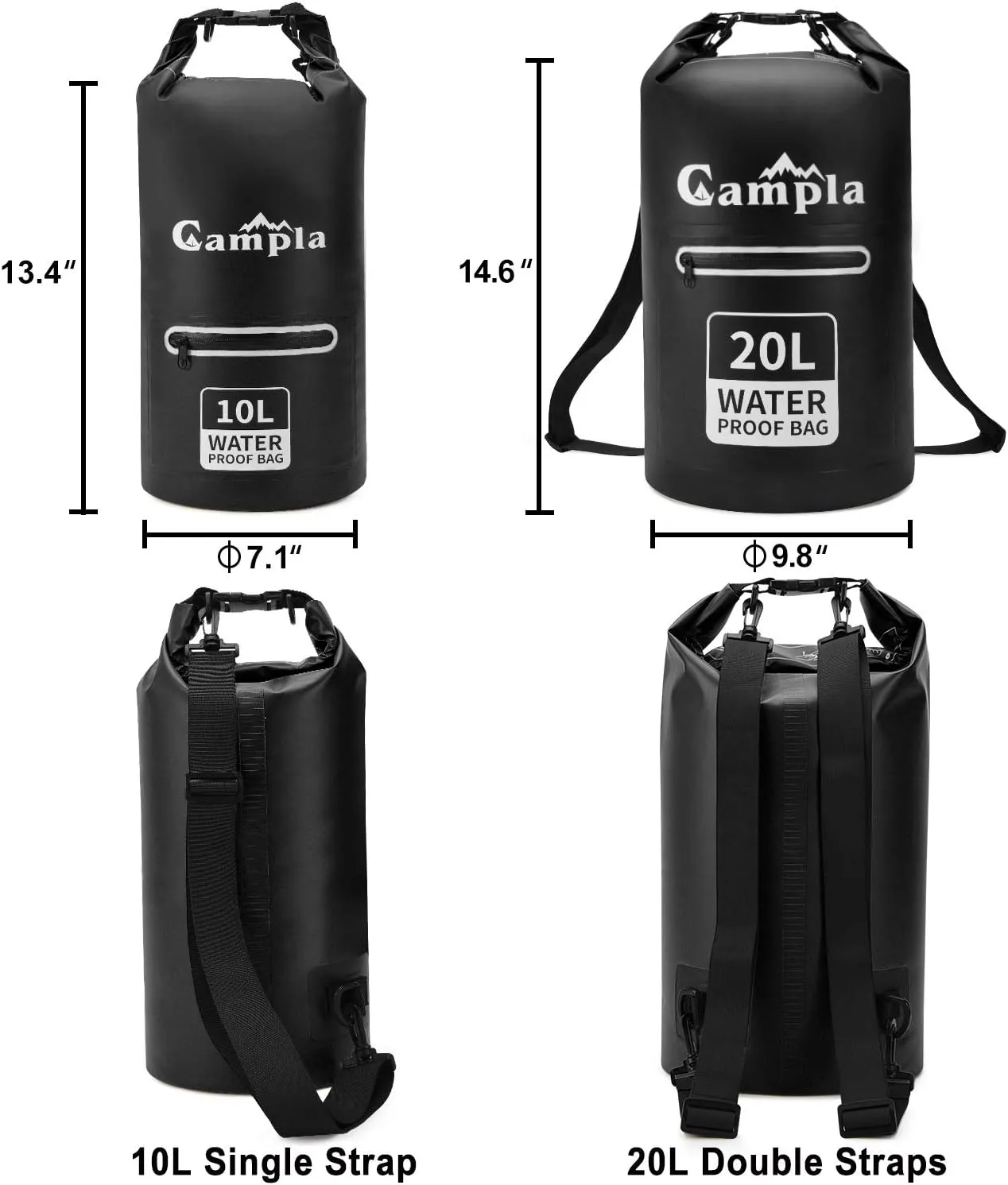 Waterproof Dry Bag Backpack for Kayaking 10L 20L, Roll Top Lightweight Floating Waterproof Bag Dry Sack w/Strap and Watertight Phone Case for Boating,Swimming,Beach, Fishing and Water Sports