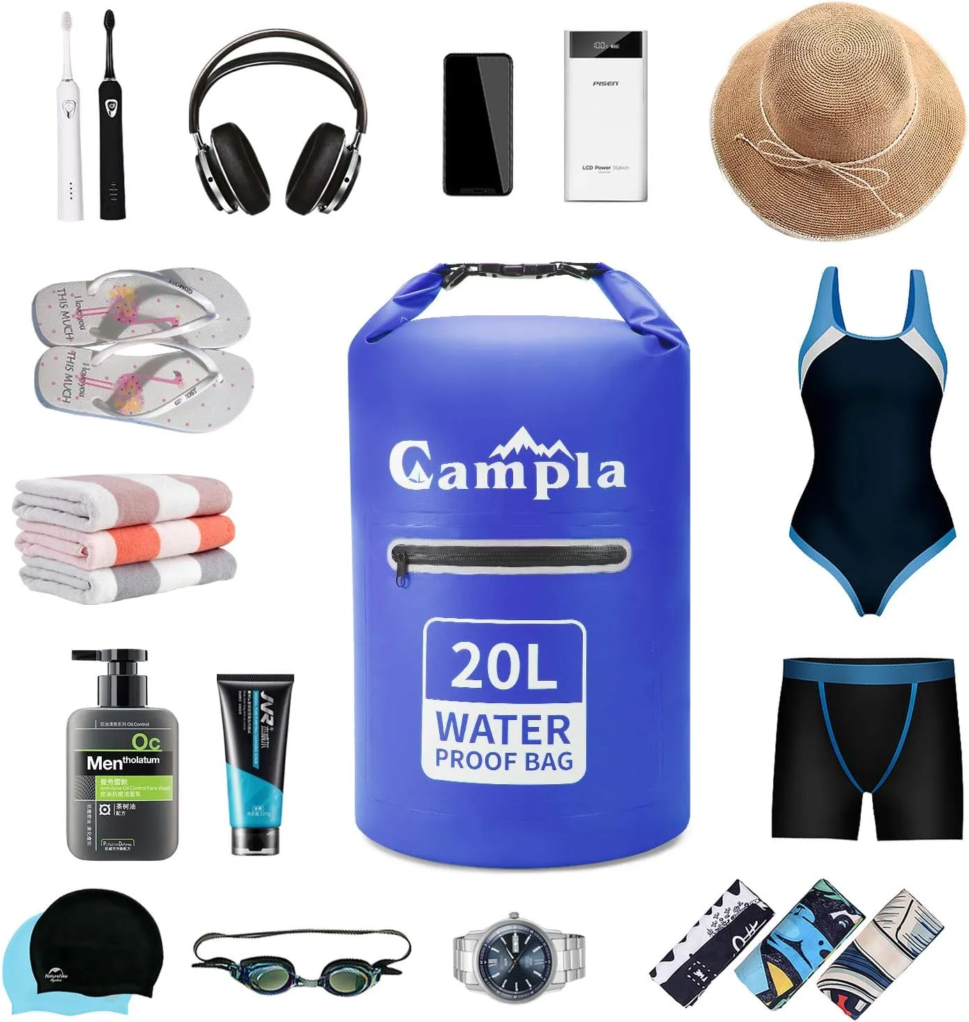 Waterproof Dry Bag Backpack for Kayaking 10L 20L, Roll Top Lightweight Floating Waterproof Bag Dry Sack w/Strap and Watertight Phone Case for Boating,Swimming,Beach, Fishing and Water Sports