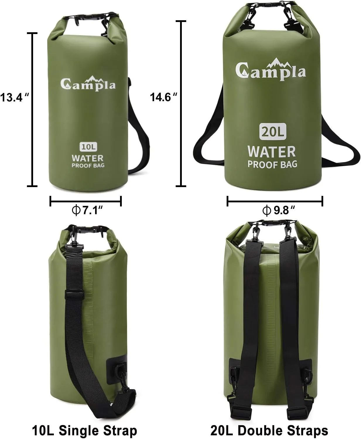 Waterproof Dry Bag Backpack for Kayaking 10L 20L, Roll Top Lightweight Floating Waterproof Bag Dry Sack w/Strap and Watertight Phone Case for Boating,Swimming,Beach, Fishing and Water Sports