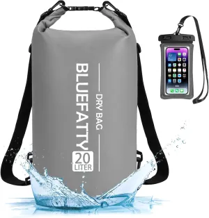 Waterproof Dry Bag Floating Dry Sack Roll Top Dry Backpack for Kayaking, Rafting, Boating, SUP, Fishing with IPX8 Waterproof Phone Case, Grey, 20L
