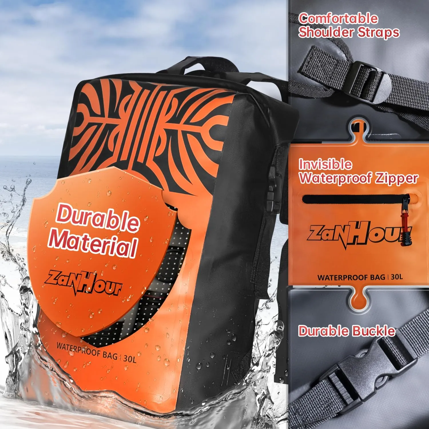 Waterproof Dry Bag with Roll Top - 25L /30L Waterproof Backpack for Kayaking, Swimming, Beach, Hiking