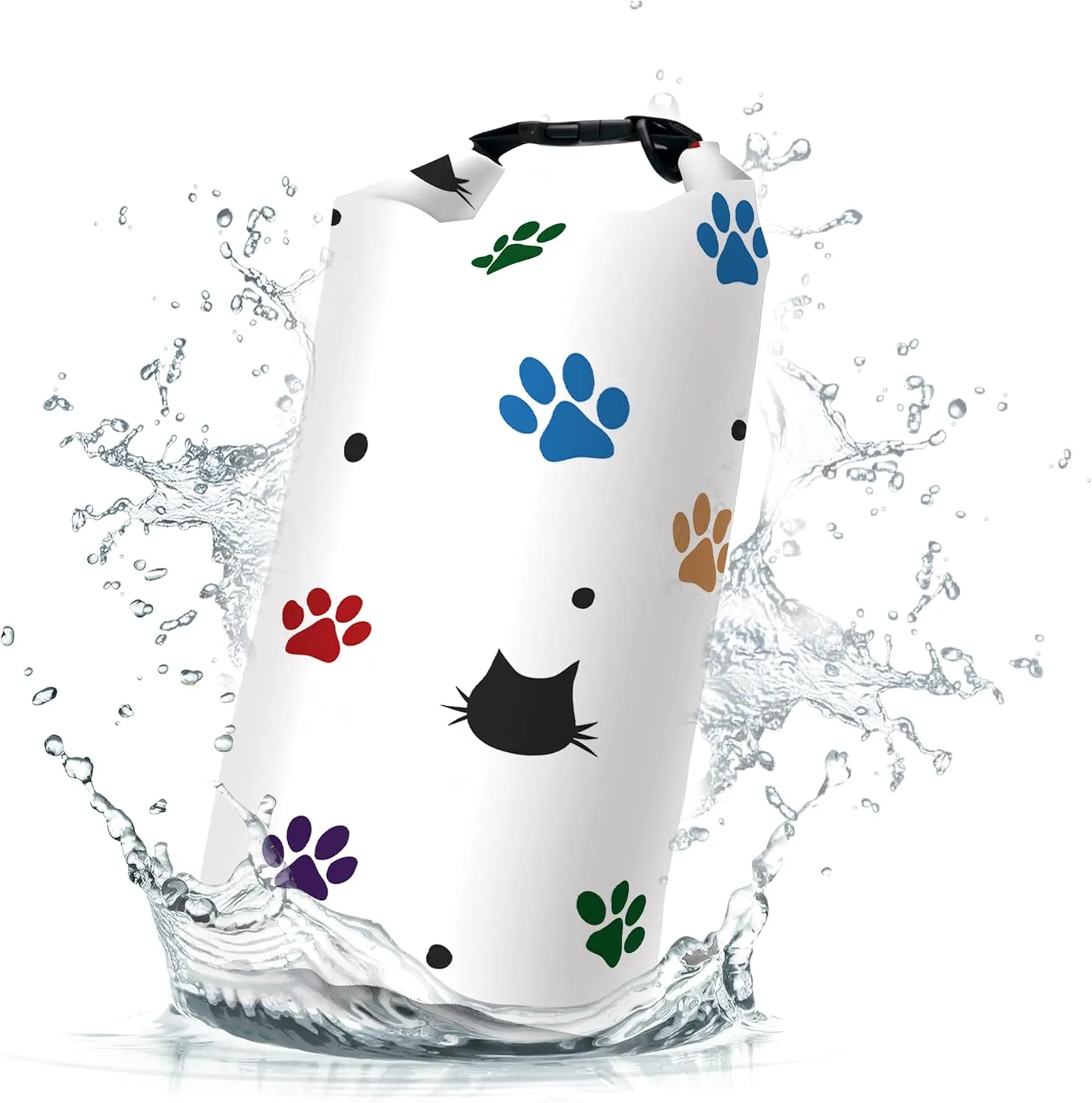 Waterproof Dry Bag,Roll Top Colorful Cartoon Cat Pawprints Waterproof Backpack 5L/10L/20L Floating and Lightweight Bags for Kayaking, Boating, Fishing, Swimming and Camping