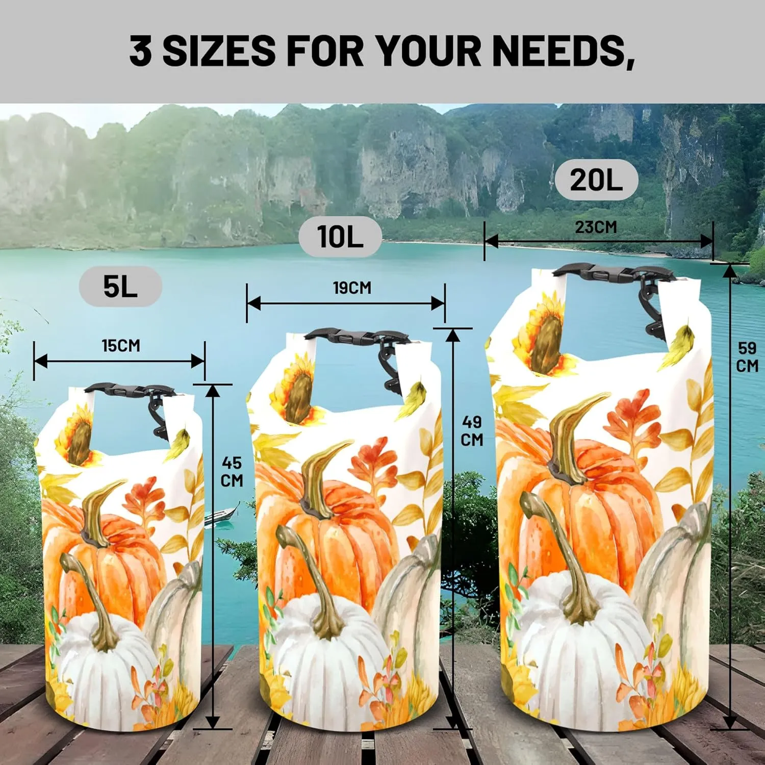 Waterproof Dry Bag,Roll Top Fall Thanksgiving Waterproof Backpack 5L/10L/20L Floating and Lightweight Bags for Kayaking, Boating, Fishing, Swimming and Camping