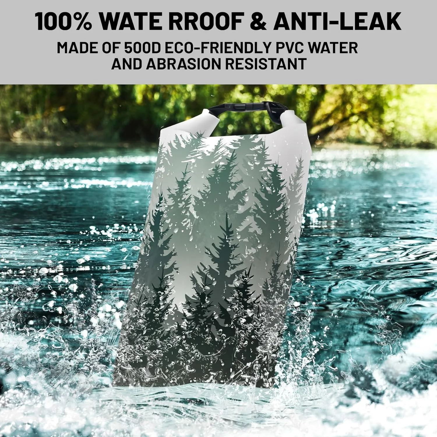 Waterproof Dry Bag,Roll Top Green Forest Waterproof Backpack 5L/10L/20L Floating and Lightweight Bags for Kayaking, Boating, Fishing, Swimming and Camping