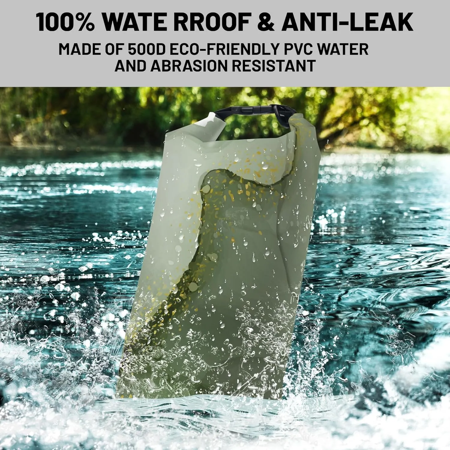 Waterproof Dry Bag,Roll Top Sage Green Marble Small Waterproof Backpack 5L/10L/20L Floating and Lightweight Bags for Kayaking, Boating, Fishing, Swimming and Camping