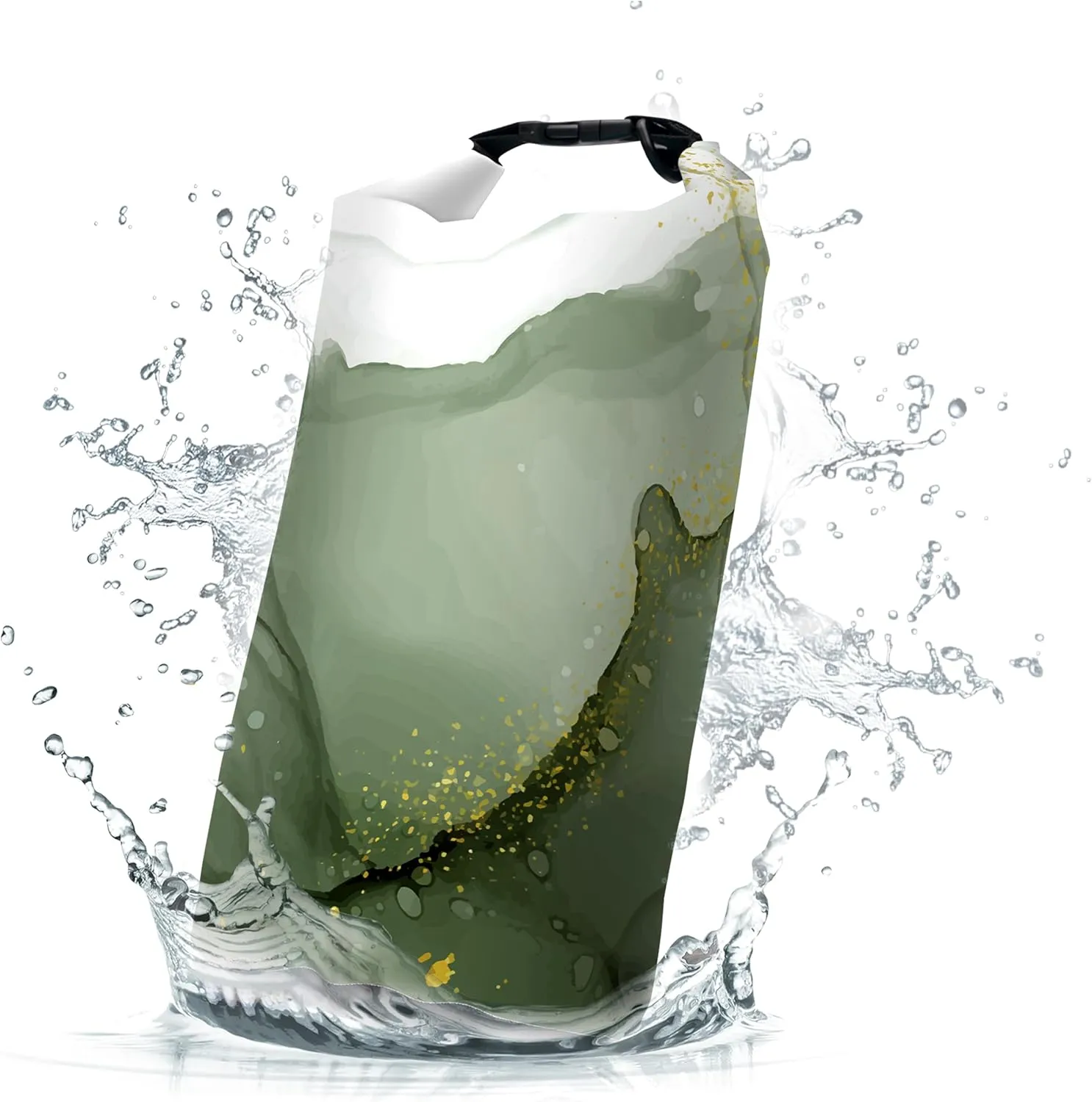 Waterproof Dry Bag,Roll Top Sage Green Marble Small Waterproof Backpack 5L/10L/20L Floating and Lightweight Bags for Kayaking, Boating, Fishing, Swimming and Camping
