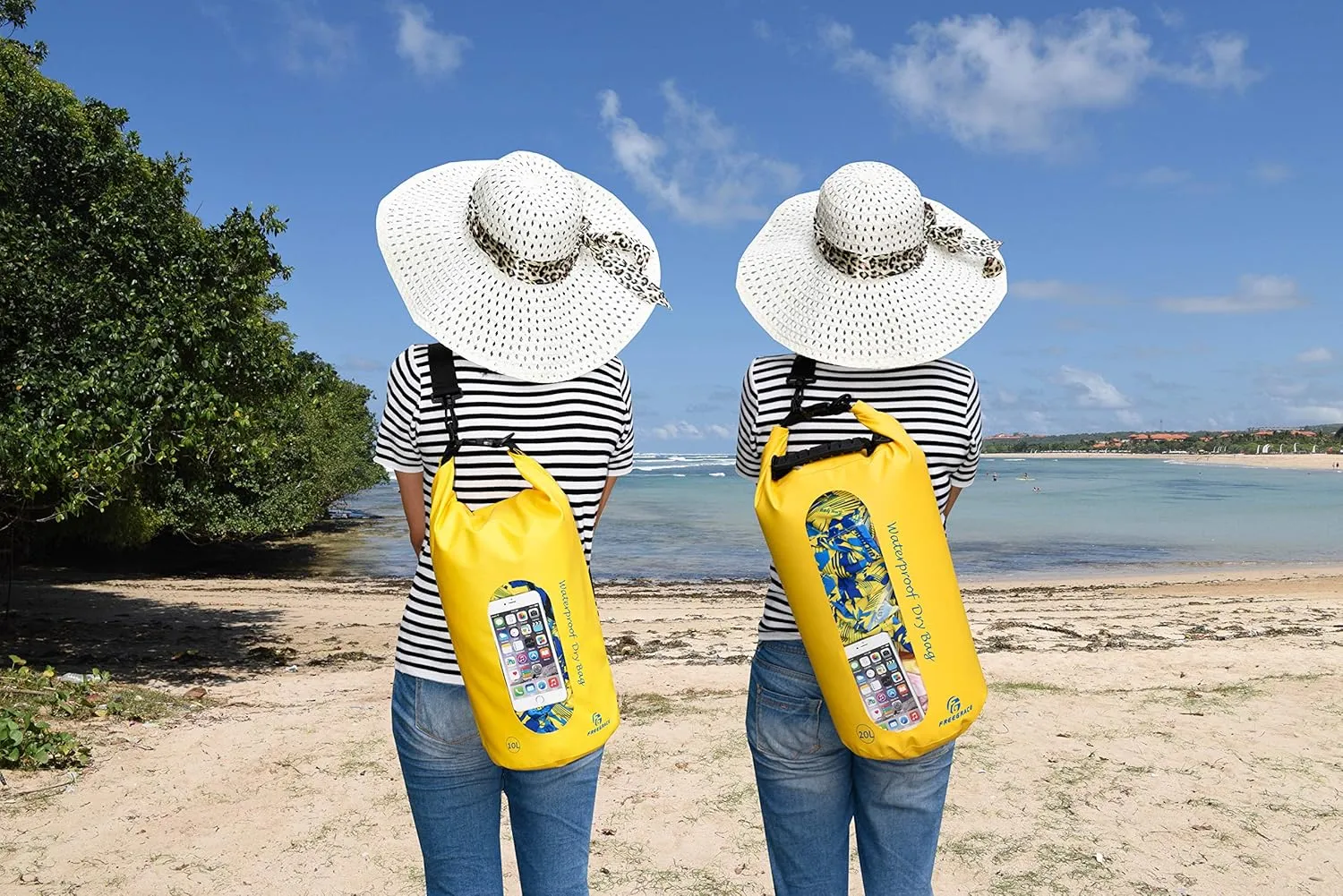Waterproof Dry Bags Set of 3 Dry Bag with 2 Zip Lock Seals & Detachable Shoulder Strap, Waist Pouch & Phone Case - Can Be Submerged Into Water - for Swimming (Yellow(Window), 10L)