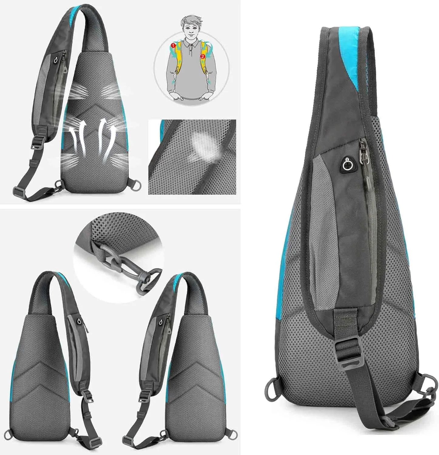 Waterproof Nylon Chest Sling Bag Crossbody Daypack for Men Women 5L Sport Outdoor Travel Hiking