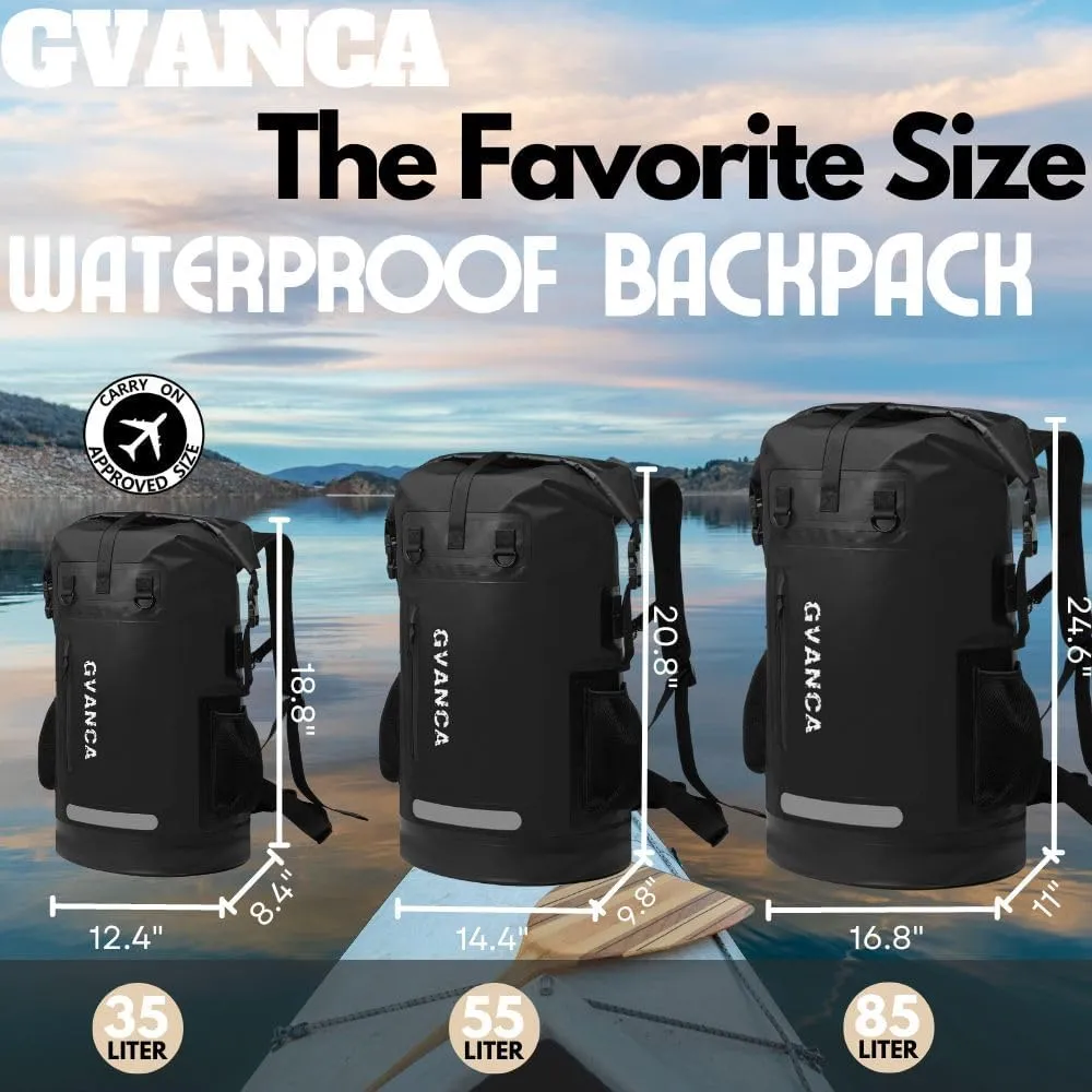 Waterproof Roll Top Kayak Dry Backpack, Floating Outdoor Dry Sack Boating Sailing Canoeing Rafting Fishing Camping 85L Black