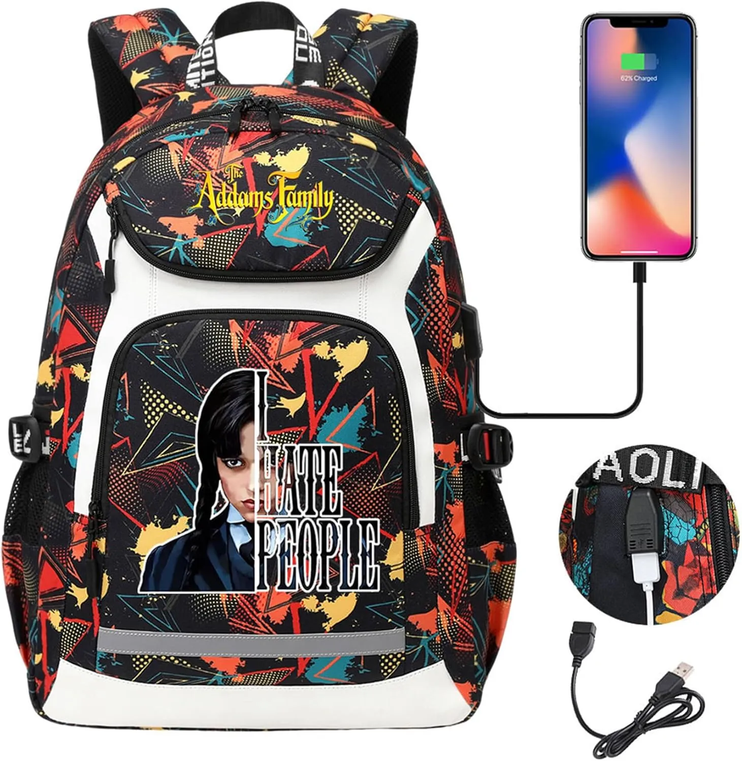 Wear Resistant Travel Bag Novelty Canvas Knapsack Multifunction Large Capacity USB Backpack