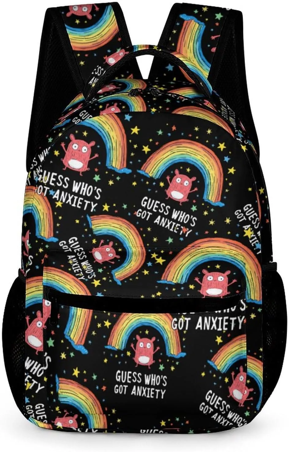 Who's Got Anxiety Cute Backpack Travel Work Bag with Water Bottle Pocket Adjustable Padded Shoulder Straps Daypack