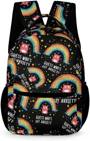 Who's Got Anxiety Cute Backpack Travel Work Bag with Water Bottle Pocket Adjustable Padded Shoulder Straps Daypack