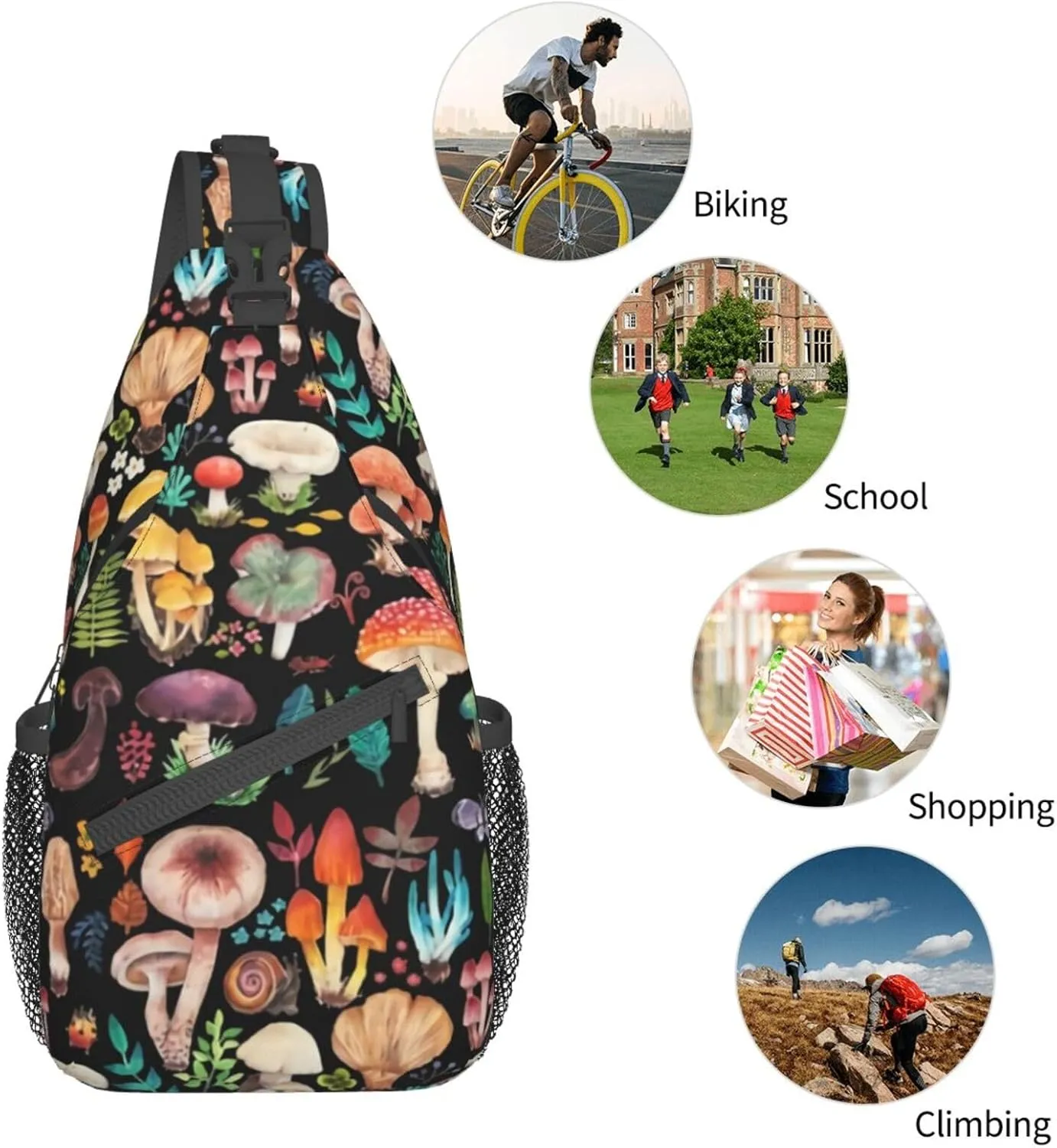 Wild Mushroom Sling Bag,Multipurpose Crossbody Backpack Shoulder Chest Bag for Women Men Travel Hiking Daypack