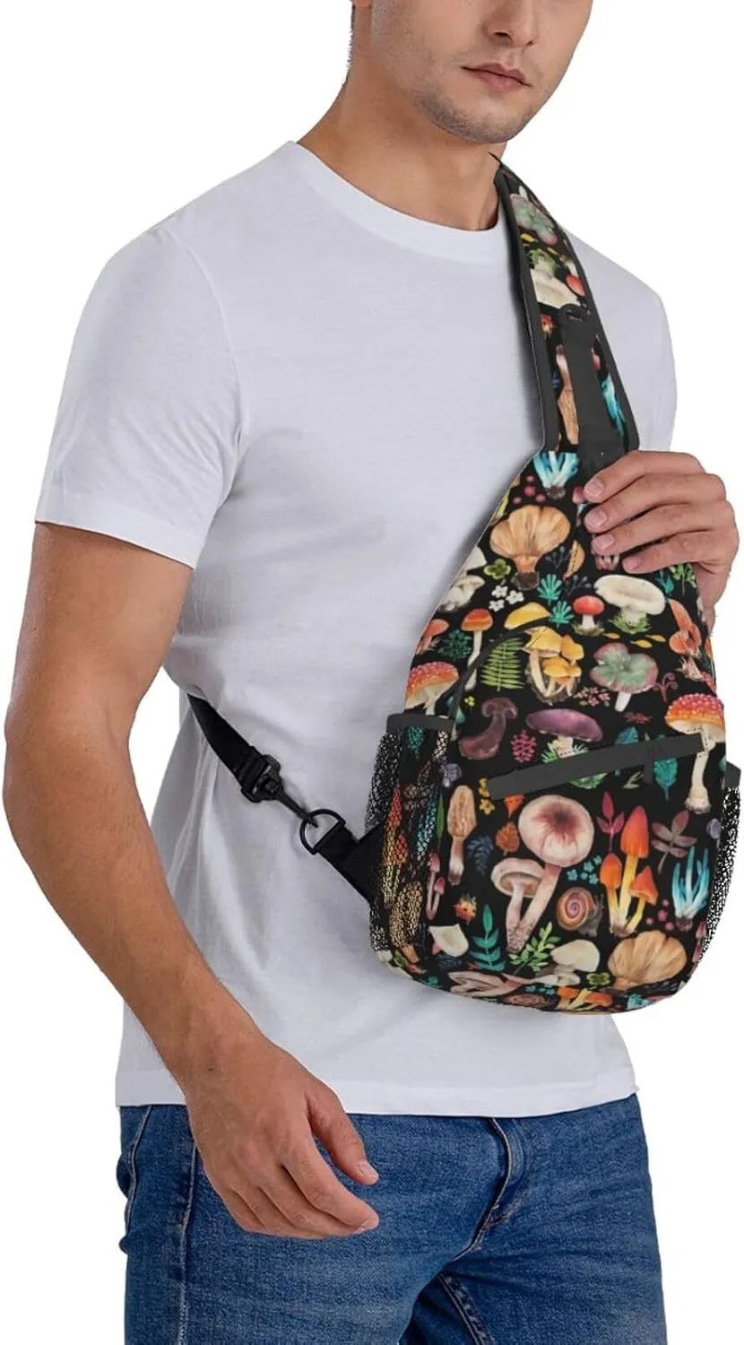 Wild Mushroom Sling Bag,Multipurpose Crossbody Backpack Shoulder Chest Bag for Women Men Travel Hiking Daypack