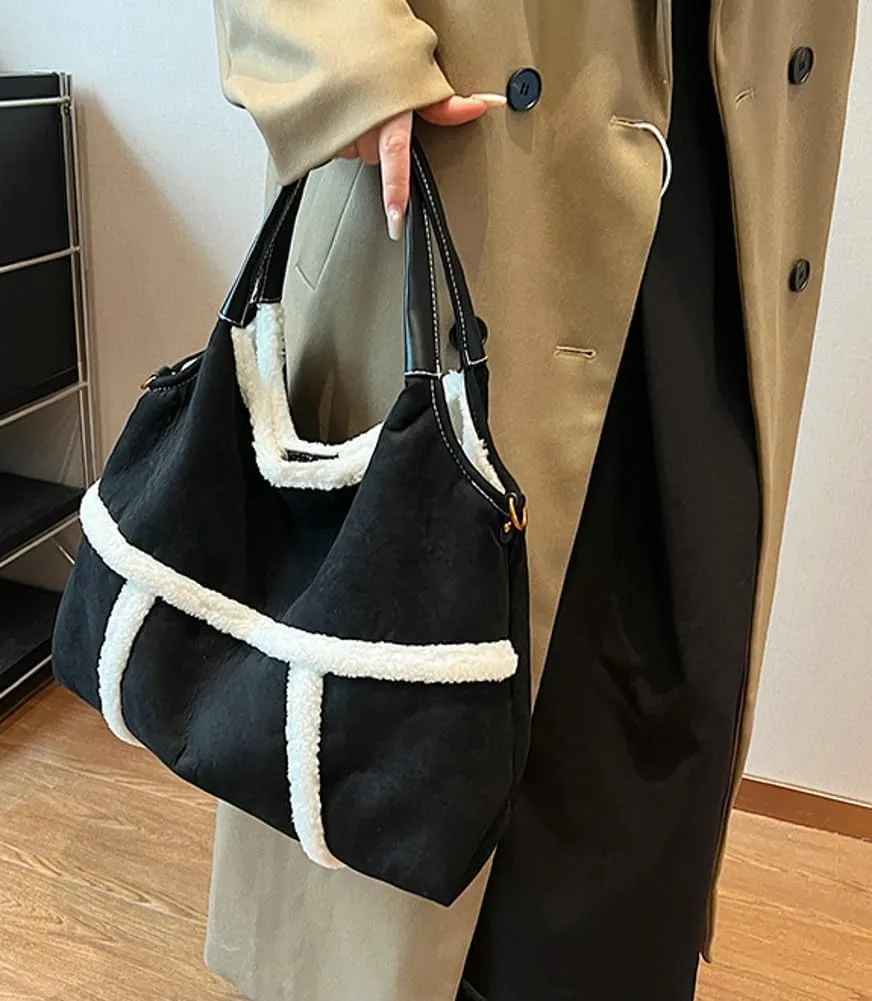 Winter Fall Retro Fluffy Shoulder Bag - Suede Hobo With Faux Fur Lining, Underarm Trendy Dumpling Crossbody