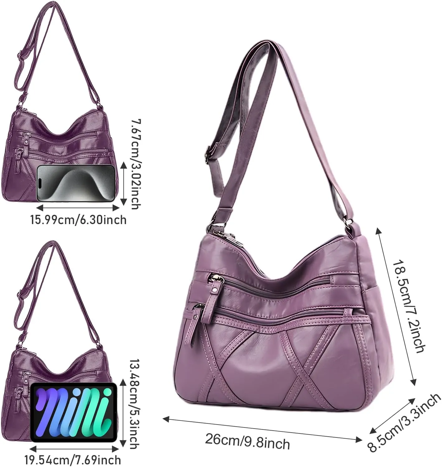 WITERY Women Soft PU Leather Crossboby Bag - Lightweight Multi-Pocket Shoulder Bag Pocketbooks Ladies Medium Purses Handbag