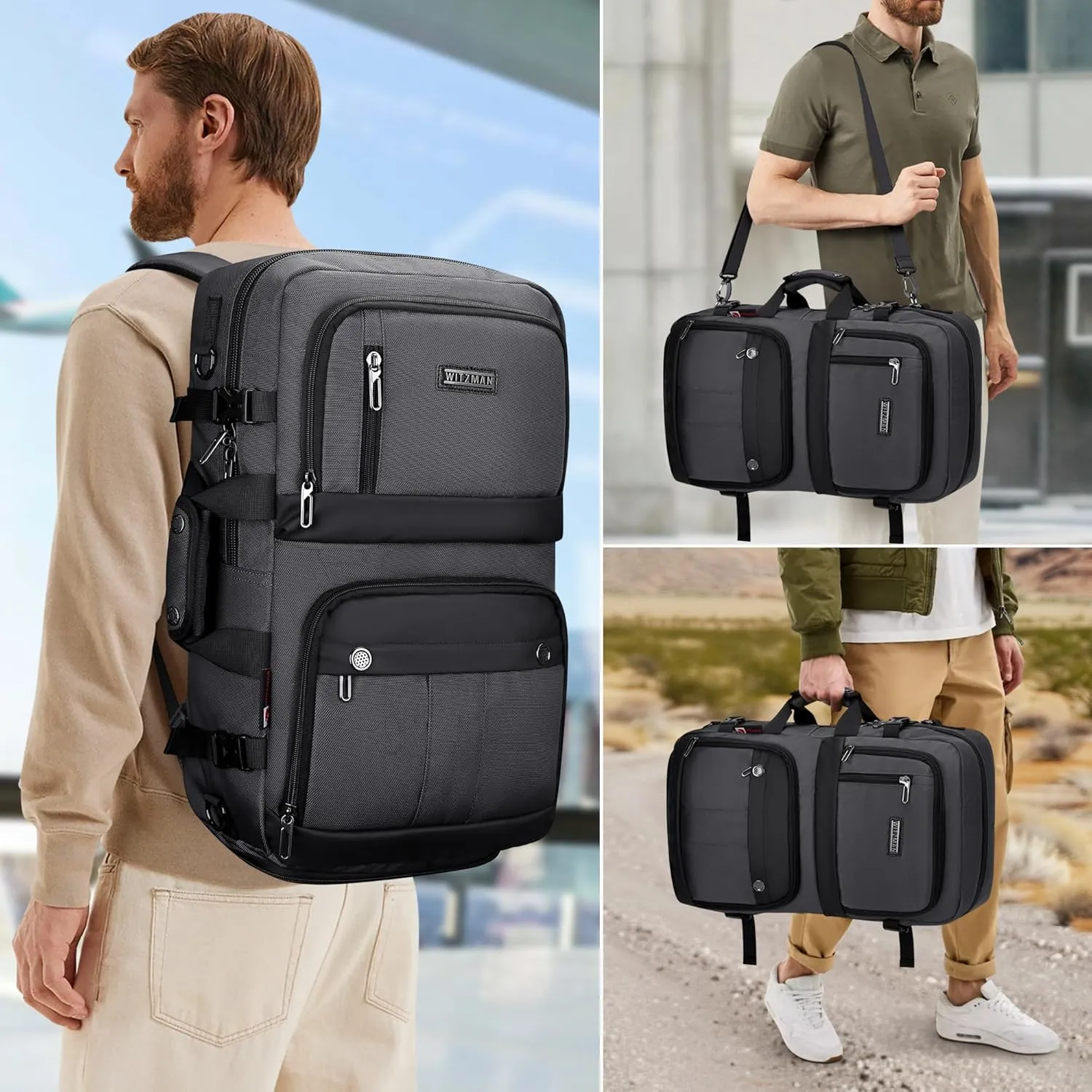 WITZMAN Carry on Travel Backpack for Men Women Laptop Backpack with USB Charging Port Airline Approved(B683 Silvery Grey)