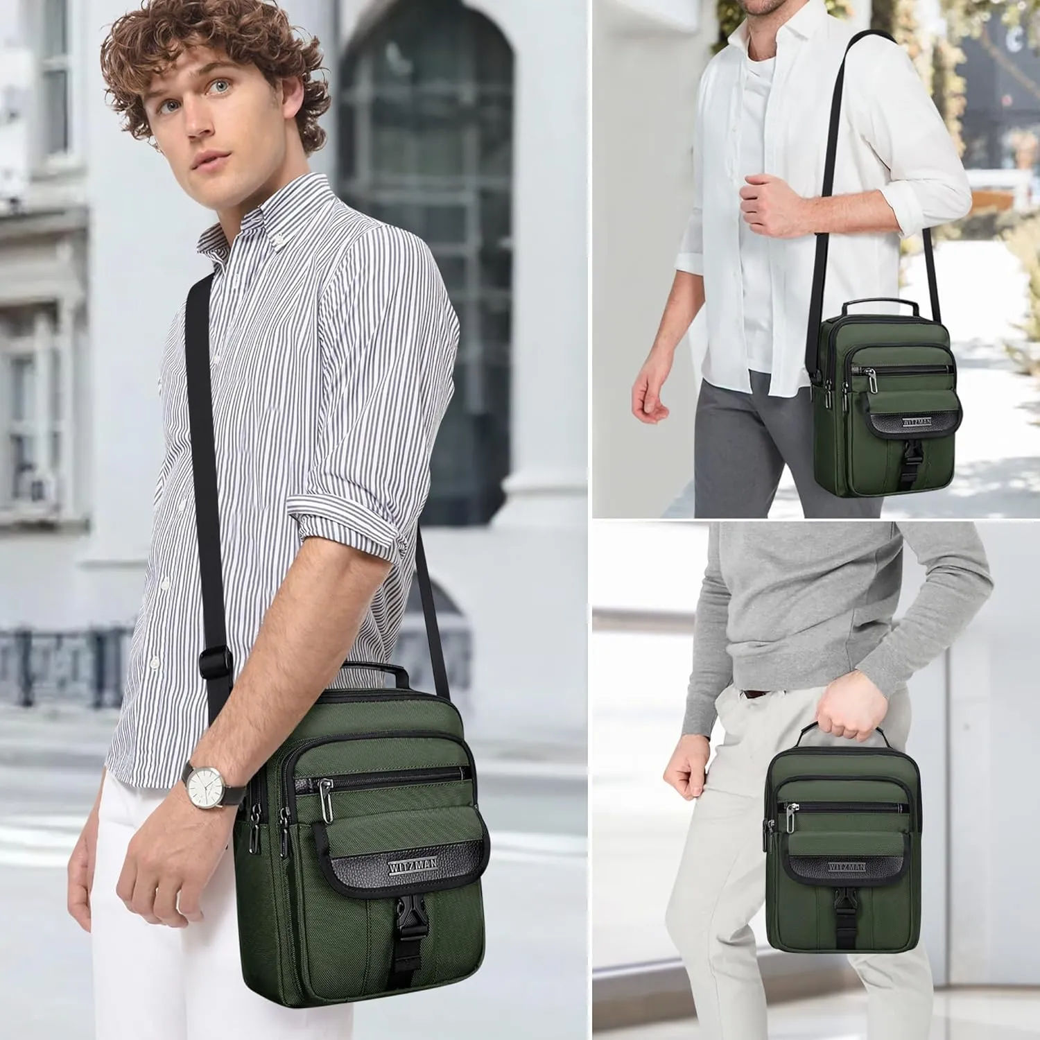 WITZMAN Crossbody Bags for Men Travel Shoulder Bag Lightweight Man Purse Small Casual Messenger Bag for Work Traveling