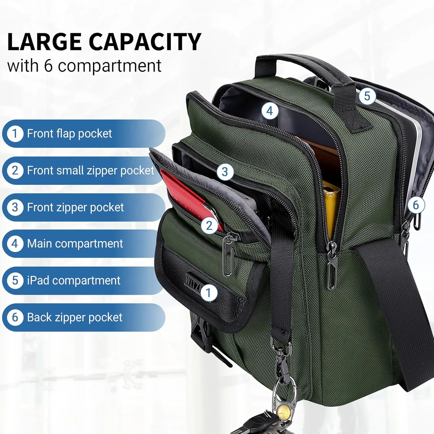 WITZMAN Crossbody Bags for Men Travel Shoulder Bag Lightweight Man Purse Small Casual Messenger Bag for Work Traveling
