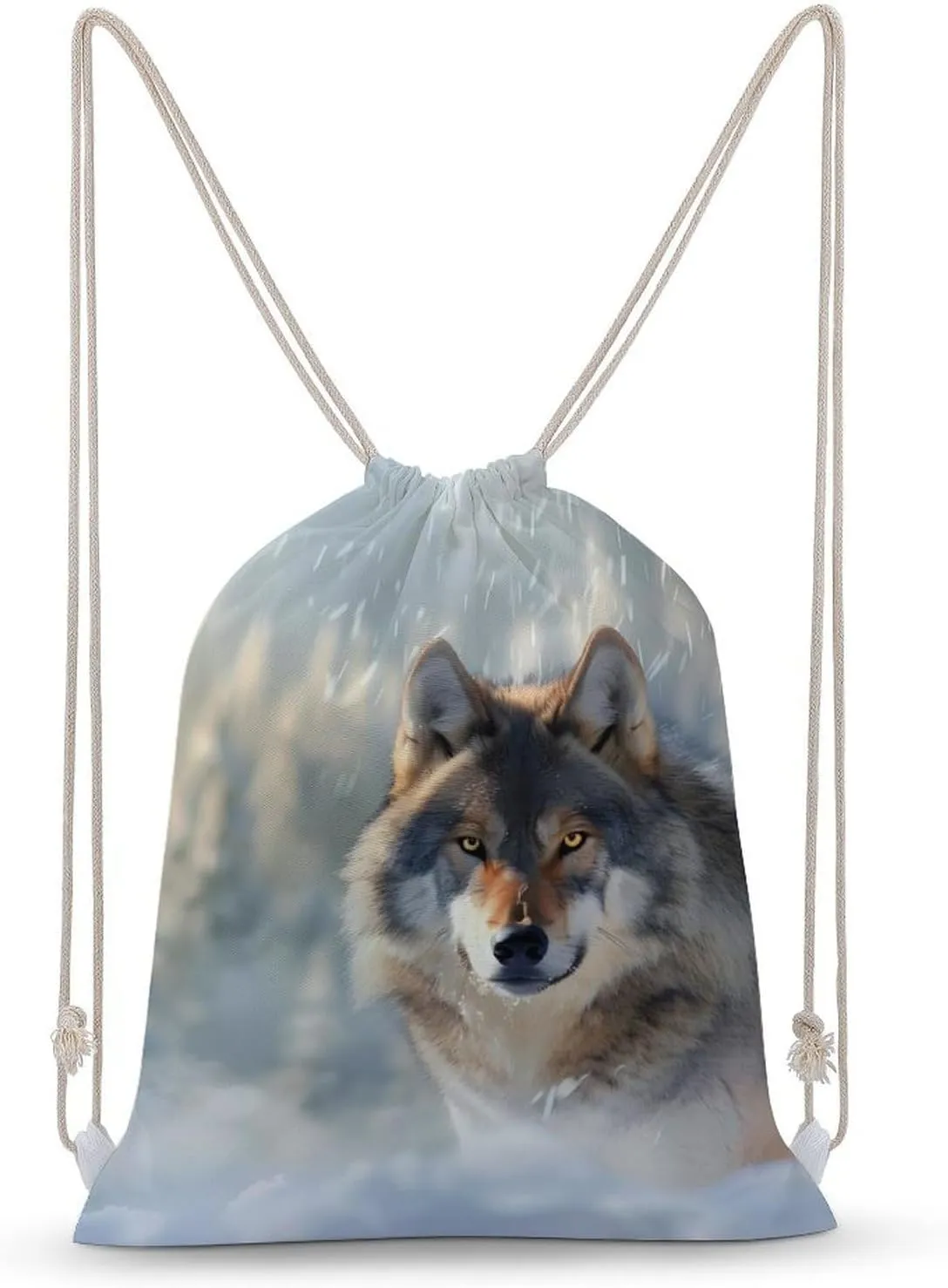 Wolf Forests Landscape Drawstring Backpack Travel String Shoulder Bag Canvas Sport Sackpack for Gym Shopping Yoga