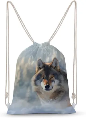 Wolf Forests Landscape Drawstring Backpack Travel String Shoulder Bag Canvas Sport Sackpack for Gym Shopping Yoga
