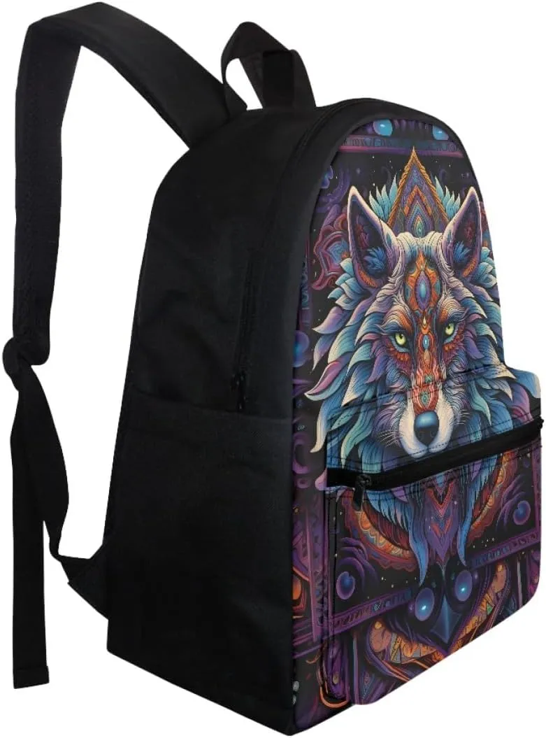 Wolf Head Backpacks for Child Kids Boys Mens Casual School Book Bags Daypacks with Adjustable Shoulder Strap,Native American wolf