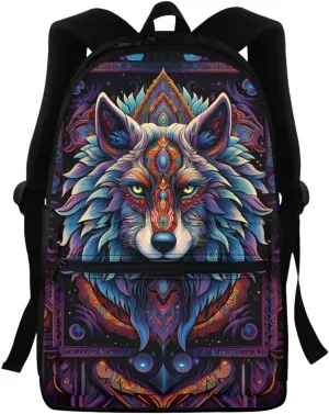 Wolf Head Backpacks for Child Kids Boys Mens Casual School Book Bags Daypacks with Adjustable Shoulder Strap,Native American wolf