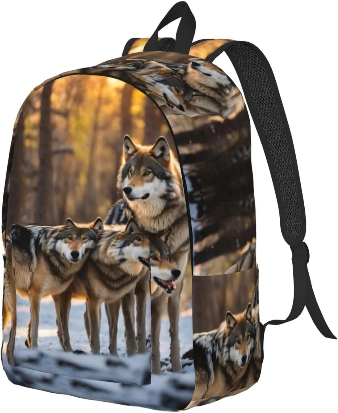 Wolfs Print Vintage Canvas Backpack,Travel Bag,Stylish And Lightweight With Multiple Pockets