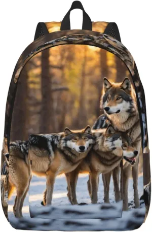 Wolfs Print Vintage Canvas Backpack,Travel Bag,Stylish And Lightweight With Multiple Pockets