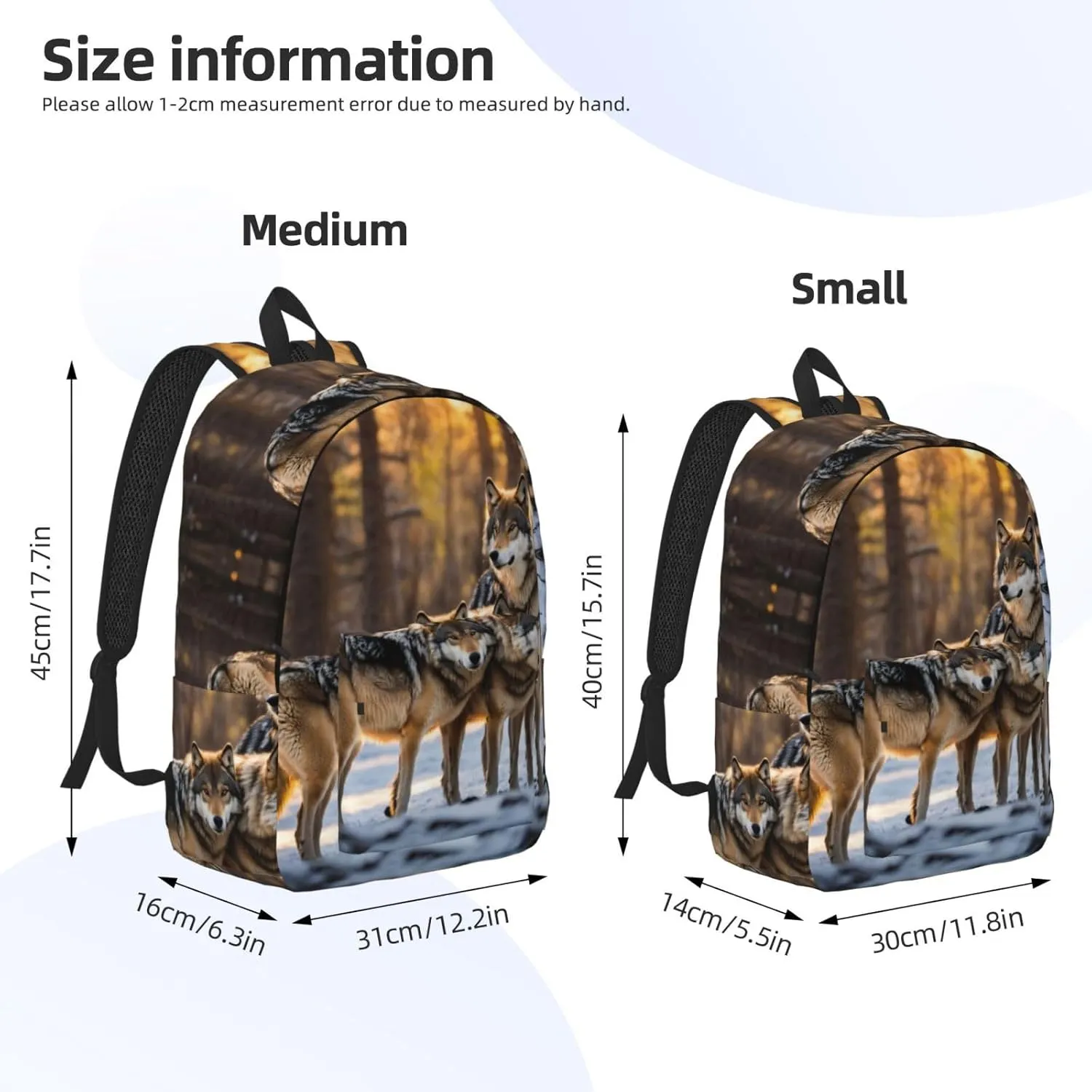 Wolfs Print Vintage Canvas Backpack,Travel Bag,Stylish And Lightweight With Multiple Pockets