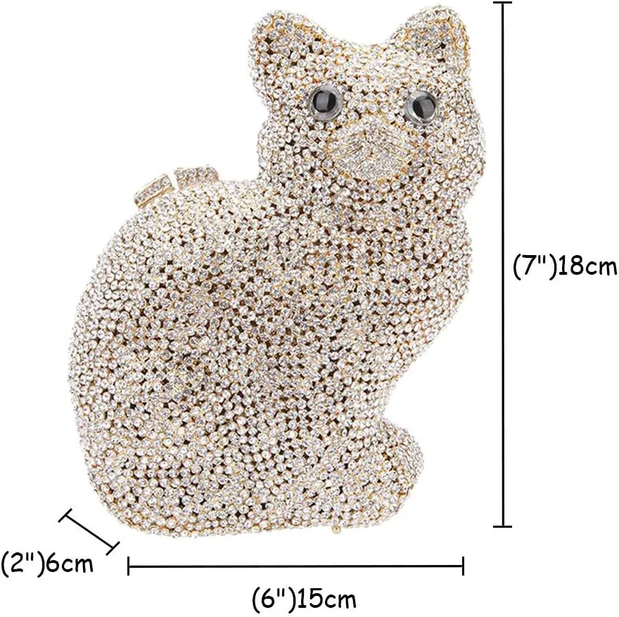Women Evening-Bag Chain Wedding Ladies Clutches-Purse Rhinestones Luxury Handbags Cat