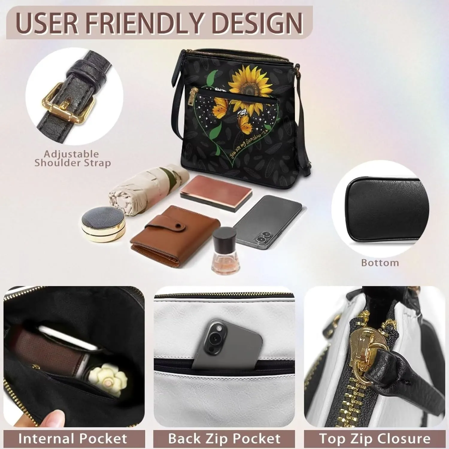 Women Hobo Bag Crossbody Shoulder Purse Multi Pocket Satchel Handbag with Adjustable Strap