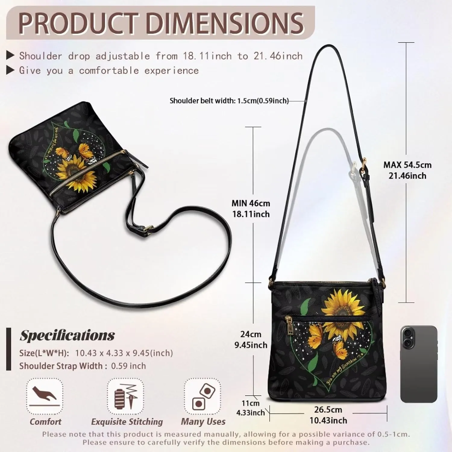 Women Hobo Bag Crossbody Shoulder Purse Multi Pocket Satchel Handbag with Adjustable Strap