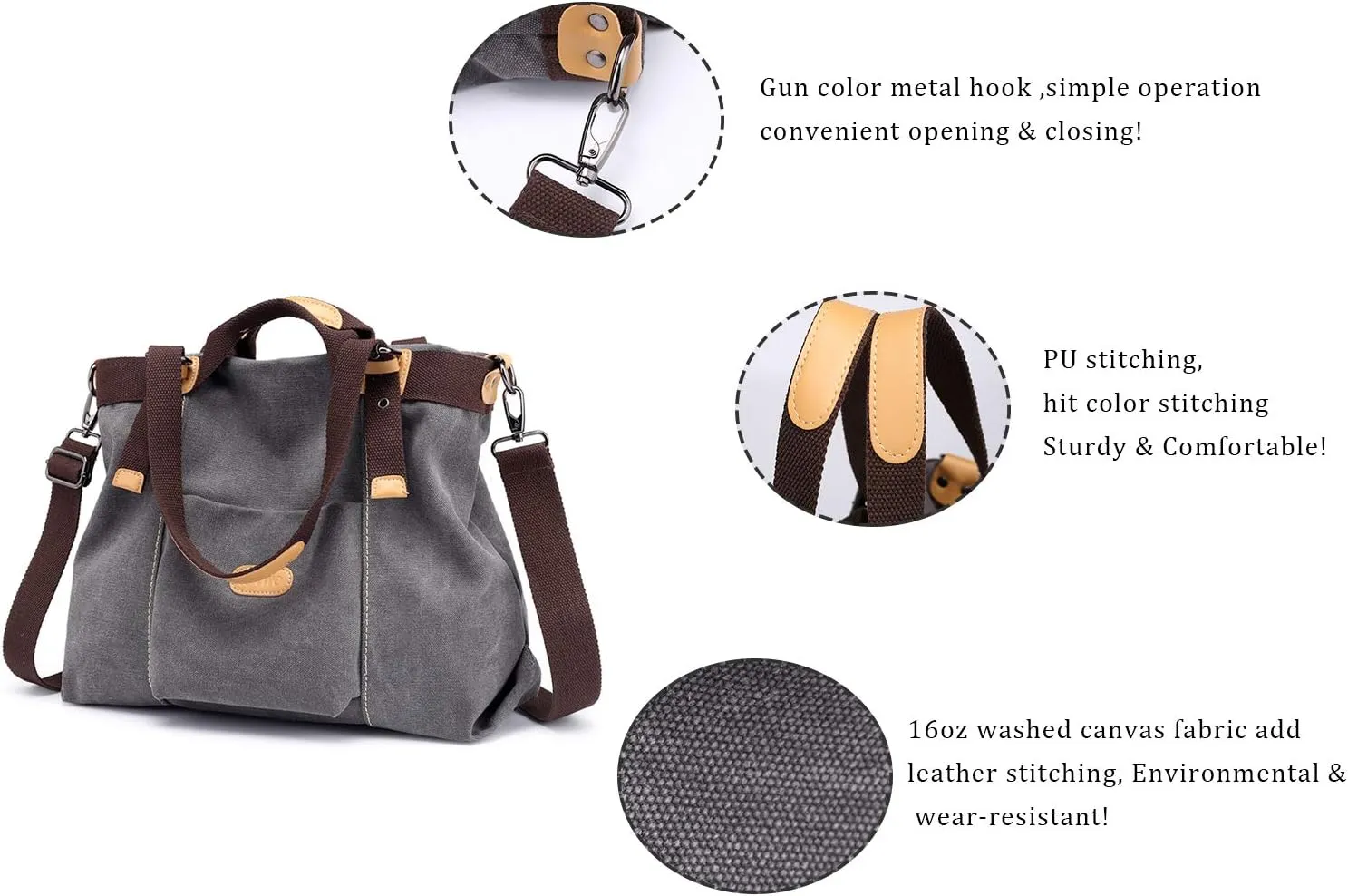 Women Hobo Handbags Canvas Casual Vintage Shoulder bag Daily Purse Tote Crossbody Shopper Bag