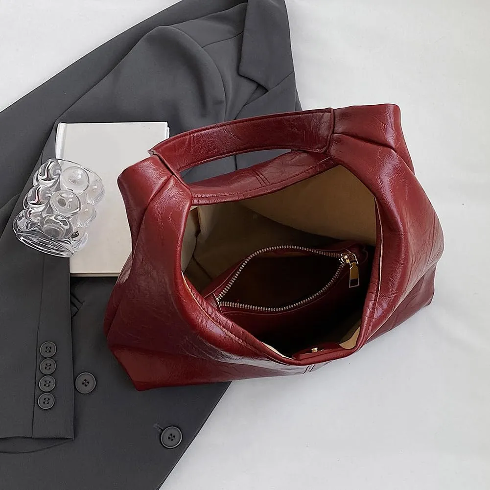 Women Leather Shoulder Bag Versatile Hobo Bag and Clutch Casual 2pcs Shoulder Bag and Handbag Set Satchel Hobo Bag