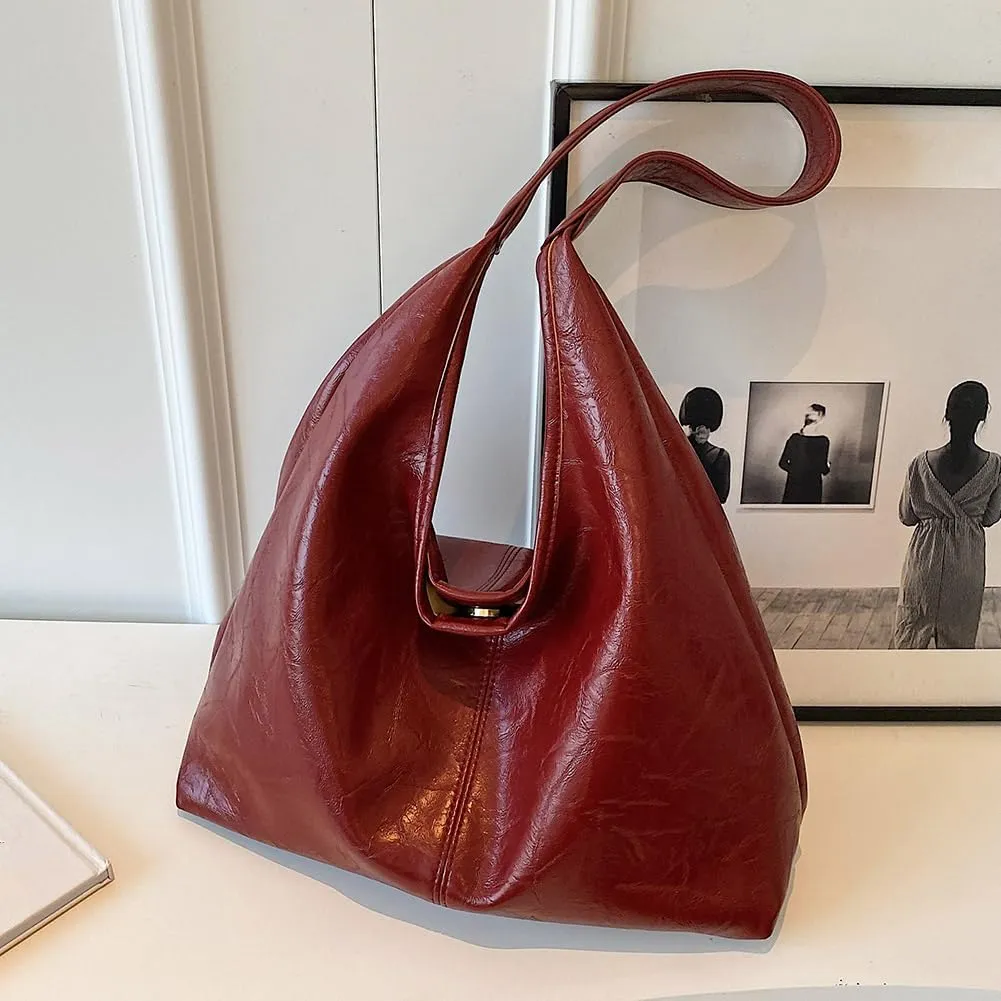 Women Leather Shoulder Bag Versatile Hobo Bag and Clutch Casual 2pcs Shoulder Bag and Handbag Set Satchel Hobo Bag