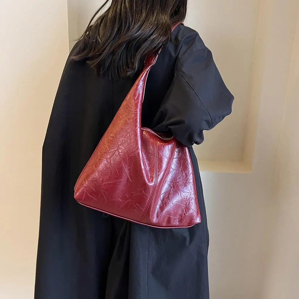 Women Leather Shoulder Bag Versatile Hobo Bag and Clutch Casual 2pcs Shoulder Bag and Handbag Set Satchel Hobo Bag