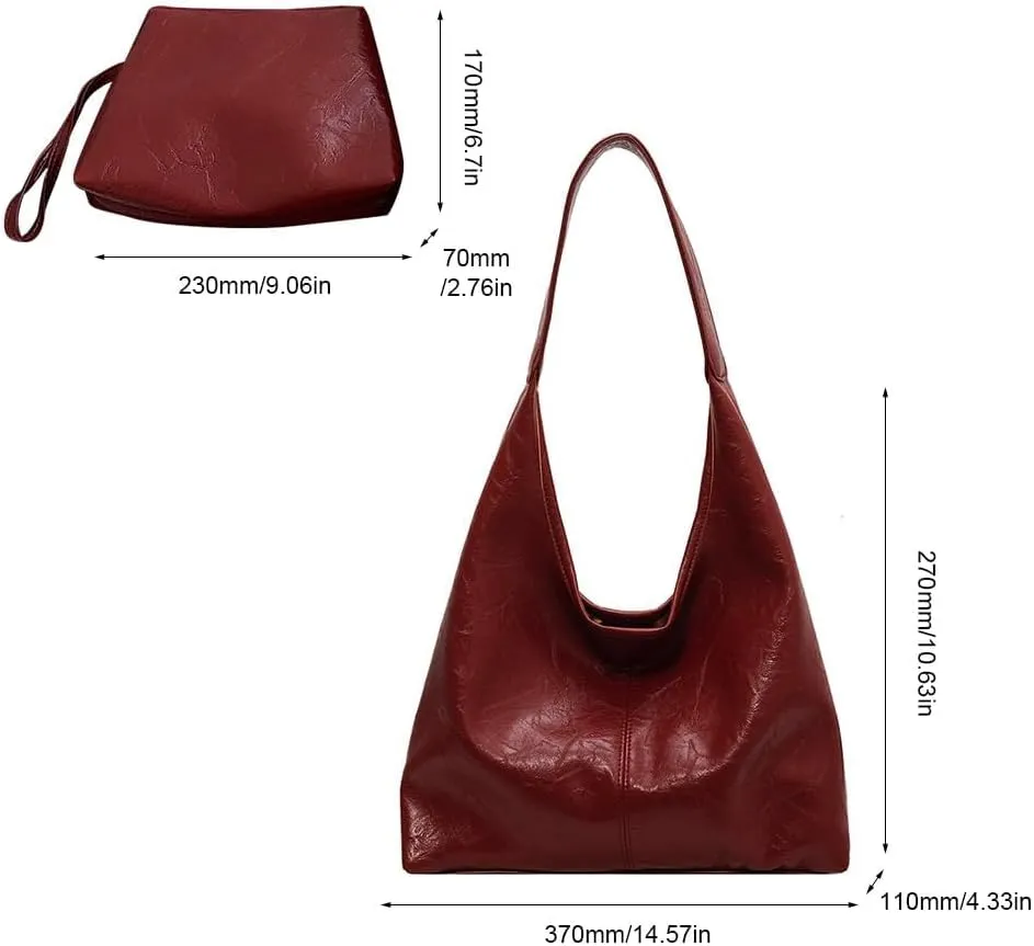 Women Leather Shoulder Bag Versatile Hobo Bag and Clutch Casual 2pcs Shoulder Bag and Handbag Set Satchel Hobo Bag