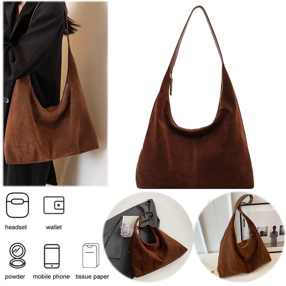 Women Leather Shoulder Bag Versatile Hobo Bag and Clutch Casual 2pcs Shoulder Bag and Handbag Set Satchel Hobo Bag