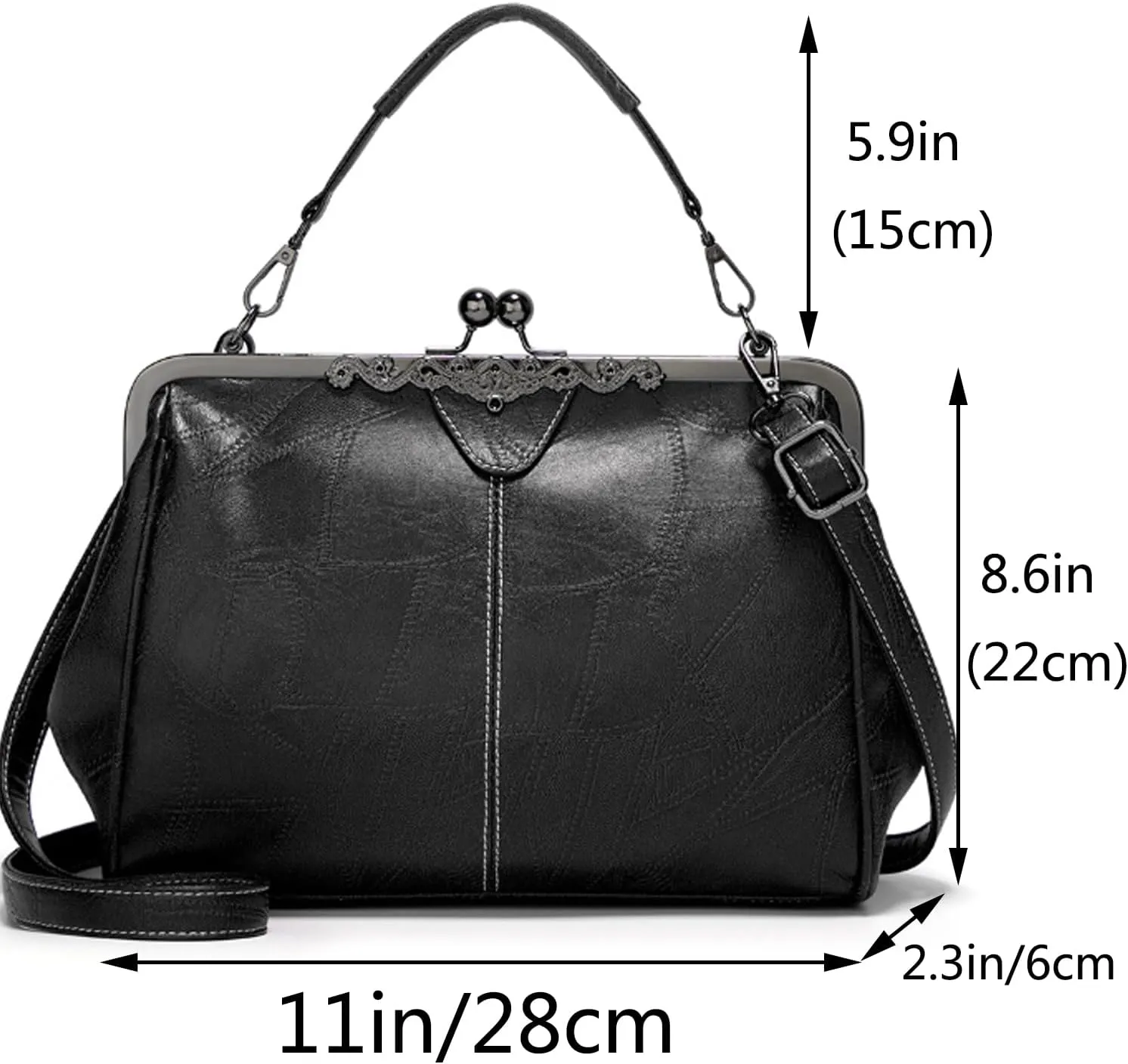 Women Retro Kiss Lock Handbag Purse Oil Wax PU Small Tote Satchels Shoulder Crossbody Bag