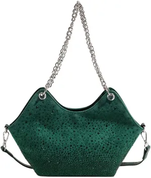 Women Rhinestone Crossbody Bags Evening Purses Sparkly Faux Suede Small Shoulder Handbags for Party Wedding Prom