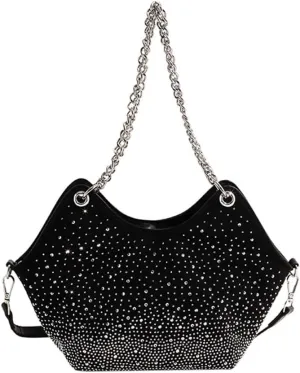 Women Rhinestone Crossbody Bags Evening Purses Sparkly Faux Suede Small Shoulder Handbags for Party Wedding Prom