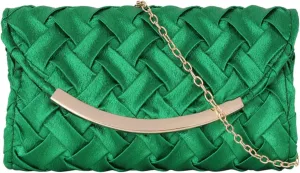 Women Shoulder Bag Braided Evening Purse Polyester Fabric Envelope Clutch Crossbody Handbag Elegant Chain Wedding