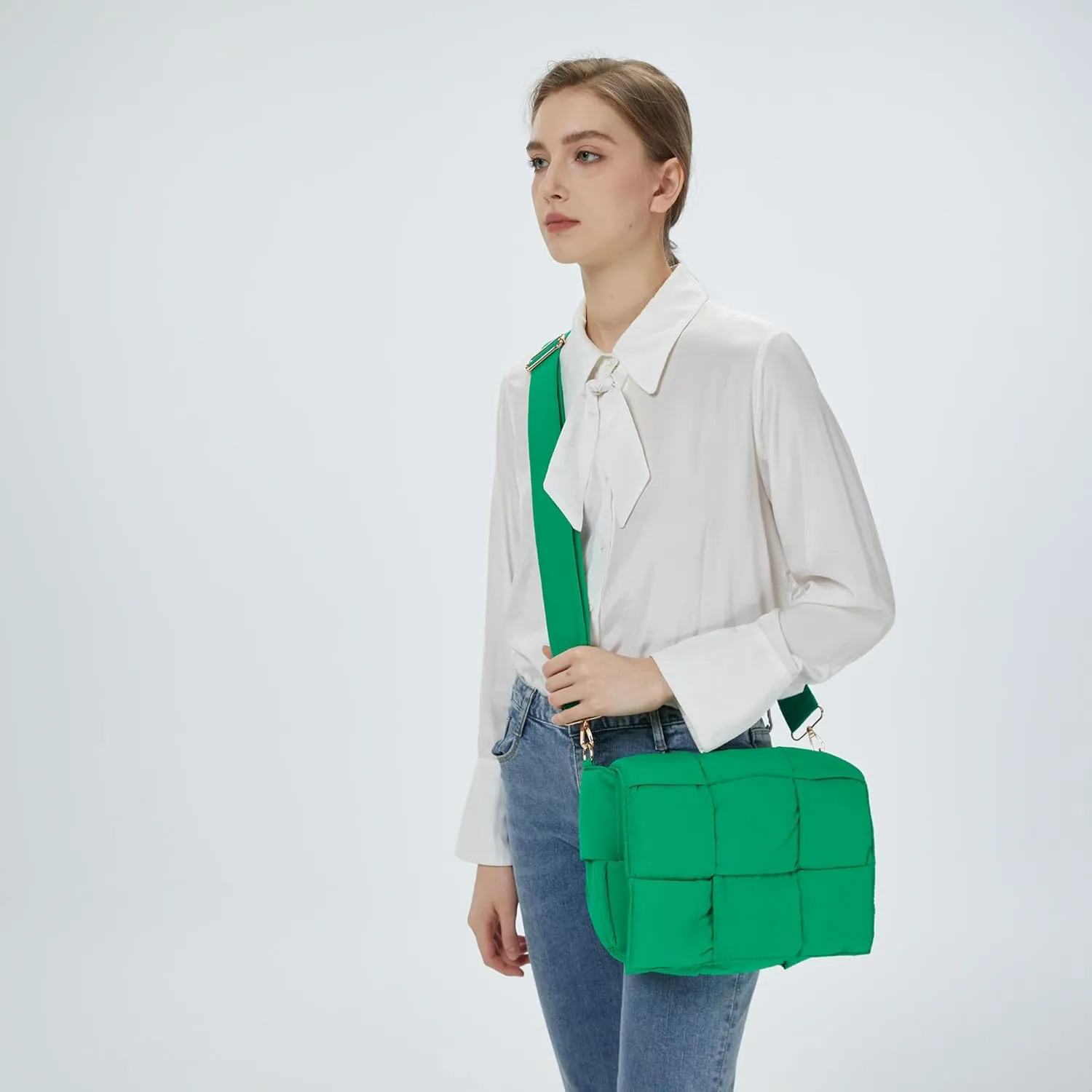 Women Shoulder Bag Puffer Crossbody Purse Designer Woven Handbag Nylon Padded Hobo Down Purse
