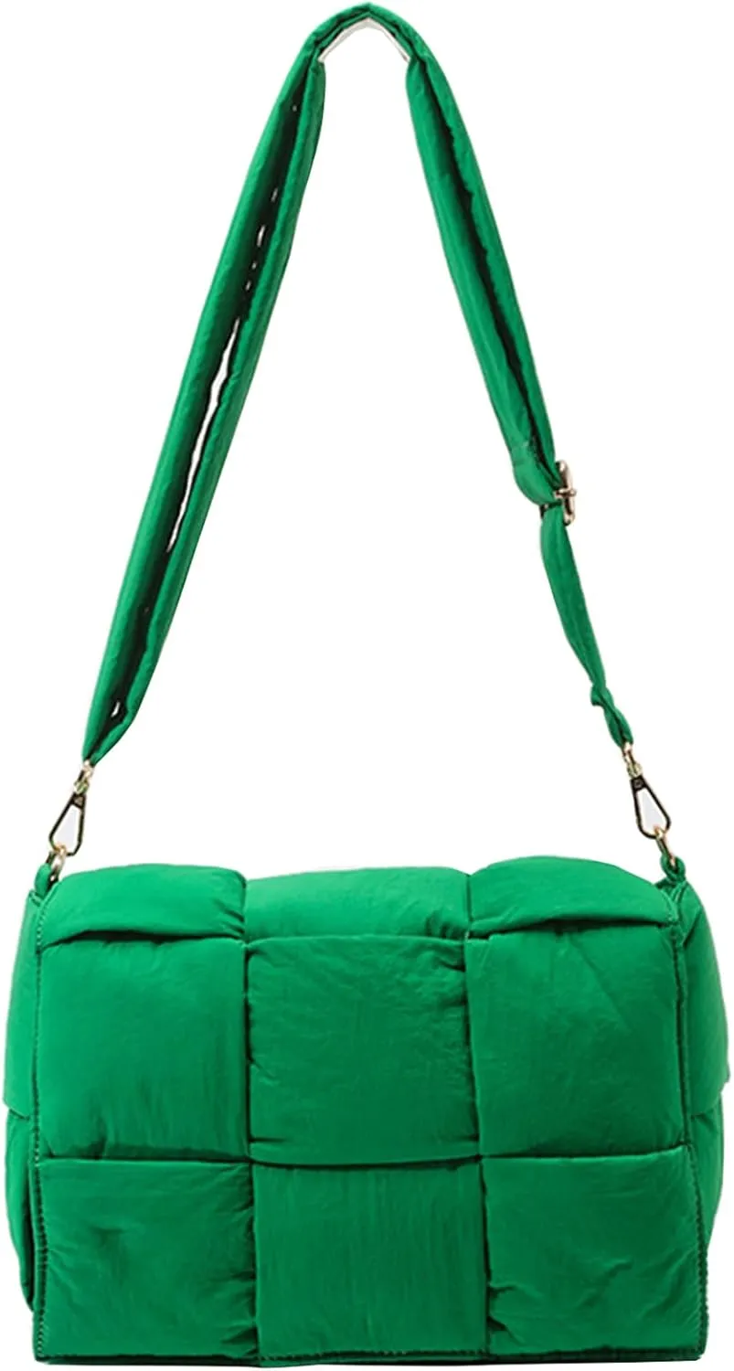 Women Shoulder Bag Puffer Crossbody Purse Designer Woven Handbag Nylon Padded Hobo Down Purse