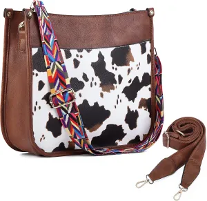 Women Shoulder Bag Vintage Crossbody Purse Handbag with Leopard Guitar Strap Hobo Bag