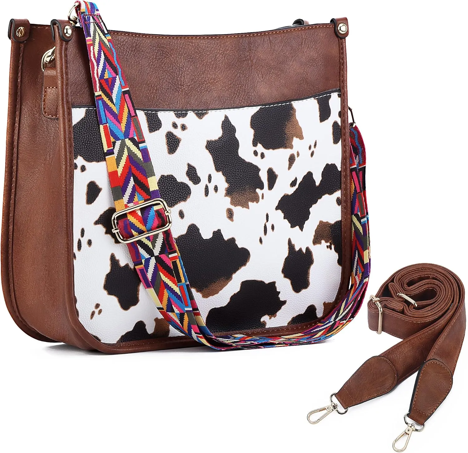 Women Shoulder Bag Vintage Crossbody Purse Handbag with Leopard Guitar Strap Hobo Bag