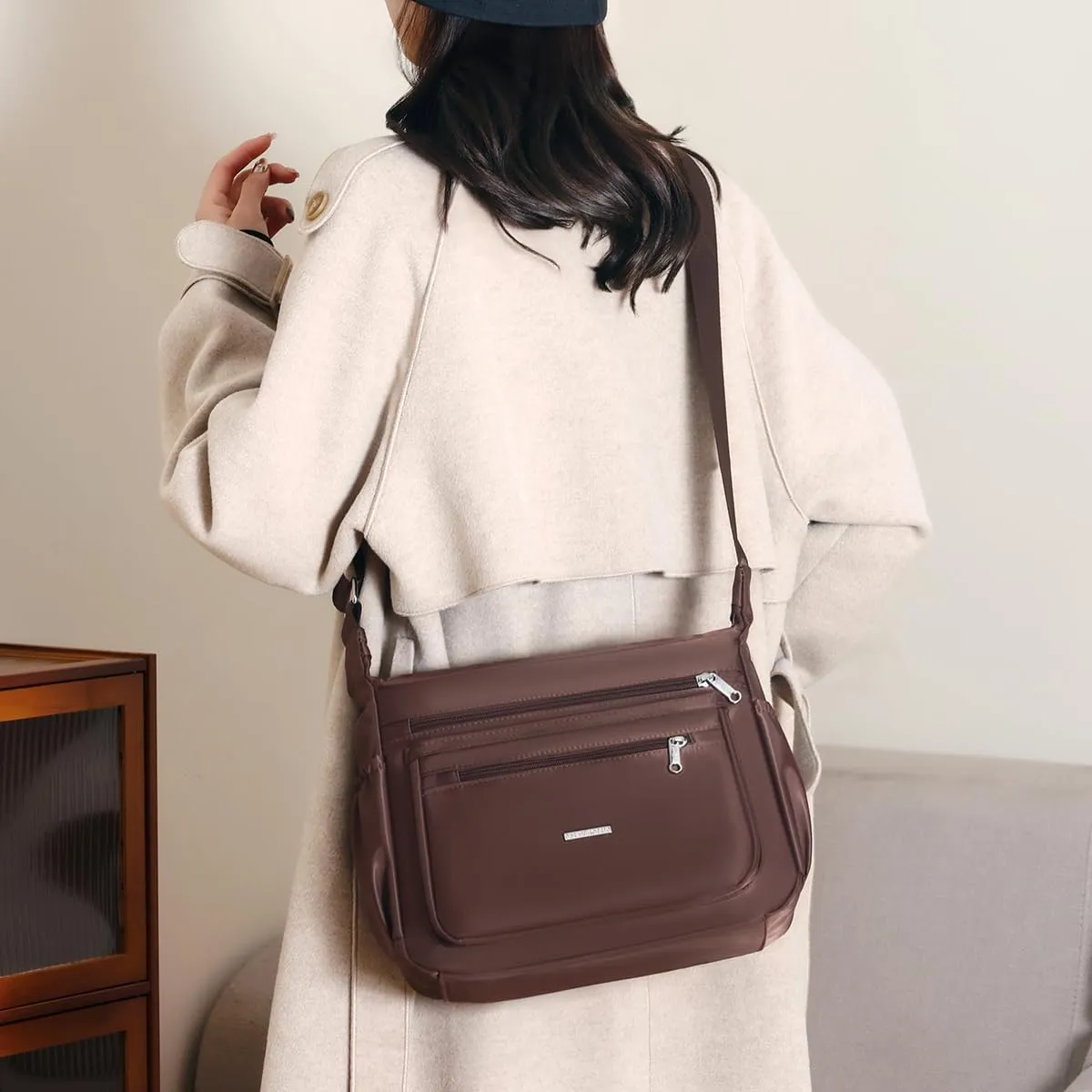 Women Shoulder Handbag Crossbody Bag Nylon Waterproof Roomy Multiple Pockets Bag Tote Top Handle Satchel
